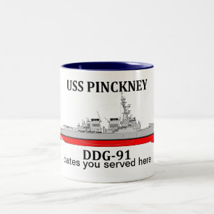 Tasse 2 Couleurs USS Pinckney, DDG-91, dates personnalisables