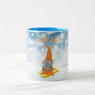 Tasse 2 Couleurs Vacance Nisse skiing boisé enneigé orange