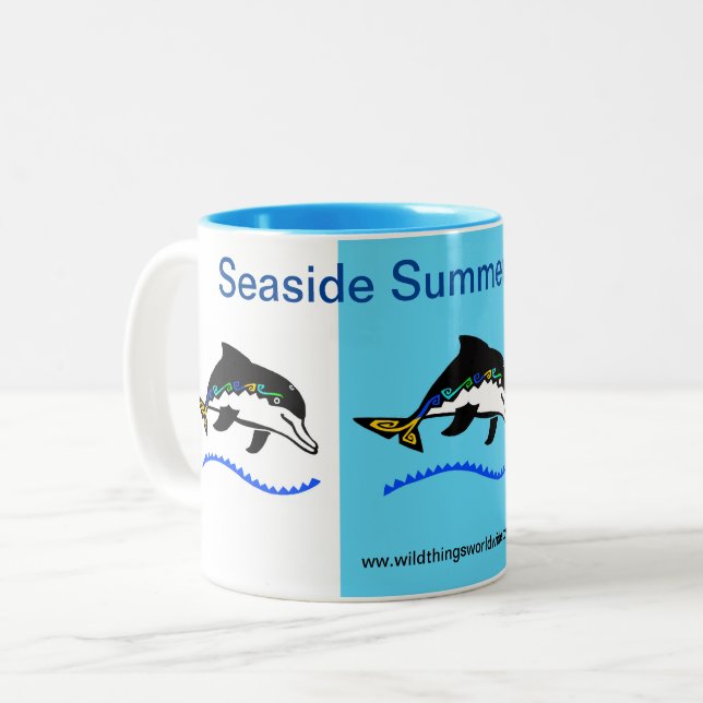 Tasse 2 Couleurs Vacances d'été balnéaire - Dauphin - Bleu (Devant gauche)