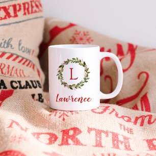 Tasse 2 Couleurs Vacances Verdure Wreath Famille Monogramme