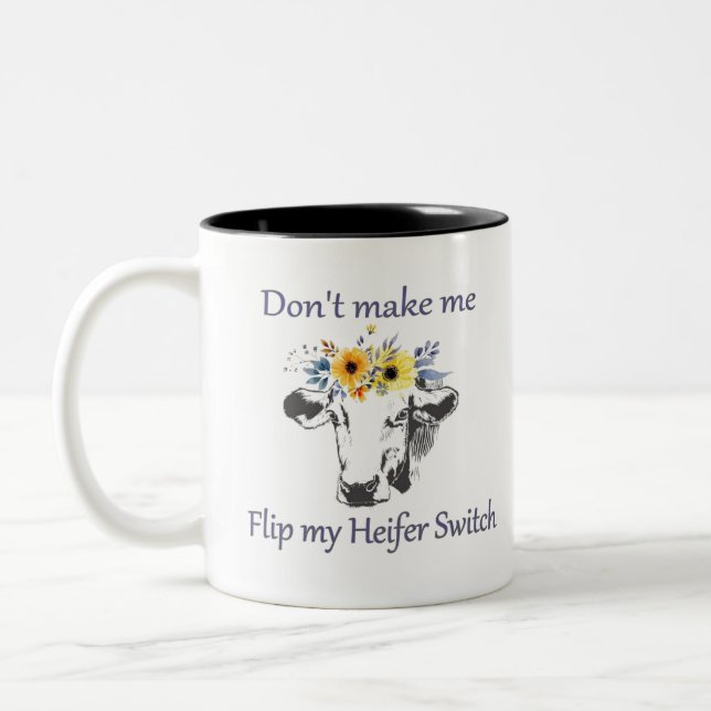 Tasse 2 Couleurs Vache drôle avec des tournesols (Gauche)