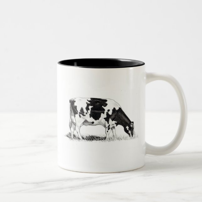 TASSE 2 COULEURS VACHE LAITIÈRE, ART DE CRAYON : RÉALISME (Droit)