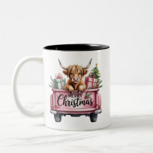 Tasse 2 Couleurs Vache rose des Highlands Noël Fille Fluffy Vache D