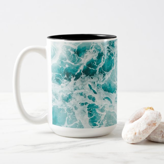 Tasse 2 Couleurs Vagues bleues de l'océan (Avec donut)