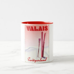 Tasse 2 Couleurs valais Suisse affiche de ski vintage