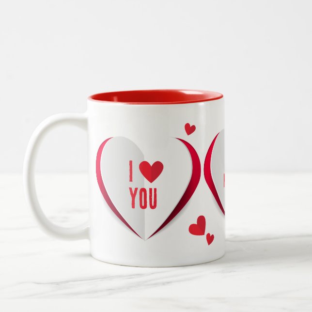 Tasse 2 Couleurs Valentine Cute Papier Coeurs Amour (Gauche)