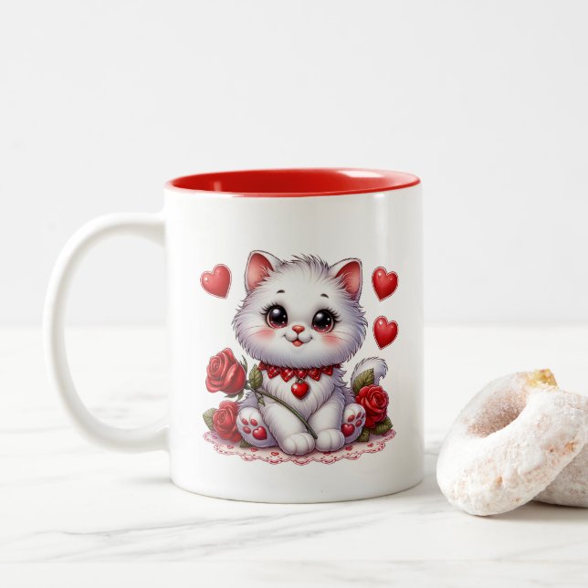 Tasse 2 Couleurs Valentine Hearts  (Avec donut)