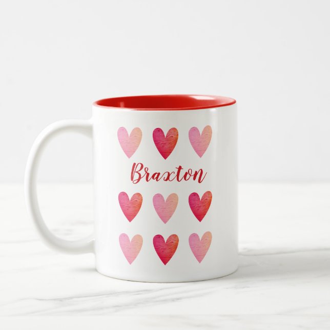 Tasse 2 Couleurs Valentines personnalisées Jour Coeurs rouges roses (Gauche)
