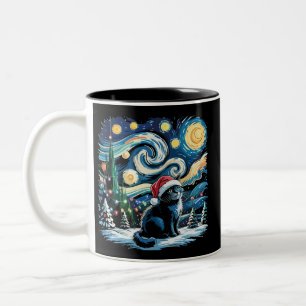 Tasse 2 Couleurs Van Gogh Starry Nuit Festive Noël Chat Noir