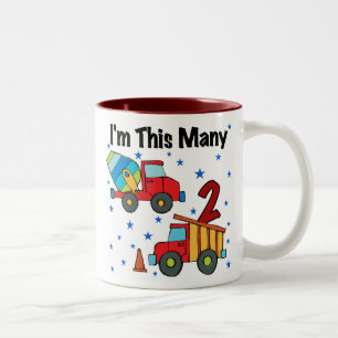 Tasse 2 Couleurs Véhicules de construction 2e cadeau d'anniversaire