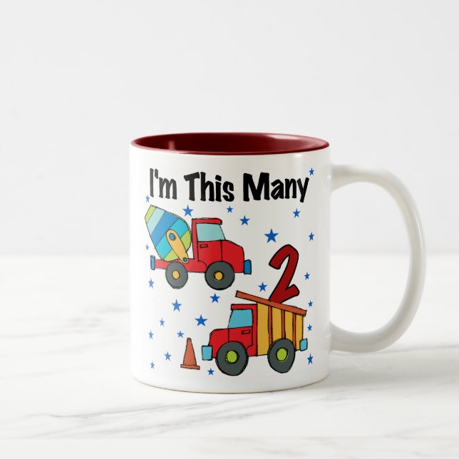 Tasse 2 Couleurs Véhicules de construction 2e cadeau d'anniversaire (Droit)