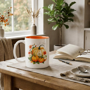 Tasse 2 Couleurs Vibes d'automne personnalisées Citrouille Fleurie