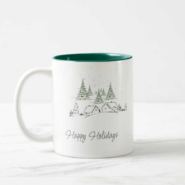 Tasse 2 Couleurs Village de Noël neigeux Personnalisé (Gauche)