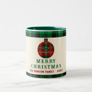Tasse 2 Couleurs Vintage Noël Rouge Vert Tartan Carreaux Famille