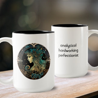 Tasse 2 Couleurs Virgo Turquoise et noir Aquarelle Zodiac