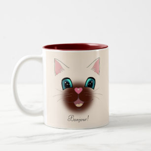 Tasse 2 Couleurs Visage de chat siamois mignon heureux