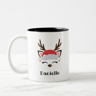 Tasse 2 Couleurs Visage de rennes mignons Nom personnalisé Deer de 
