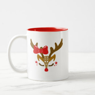 Tasse 2 Couleurs Visage personnalisé de rennes de Noël