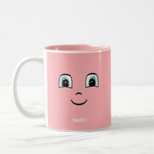 Tasse 2 Couleurs Visage rose heureux avec texte personnalisé et mon