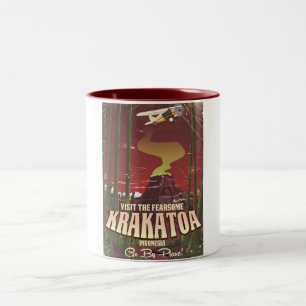 Tasse 2 Couleurs Visitez l'affiche de voyage Krakatoa redoutable