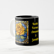 Vitrail Rose jaune Meilleurs amis