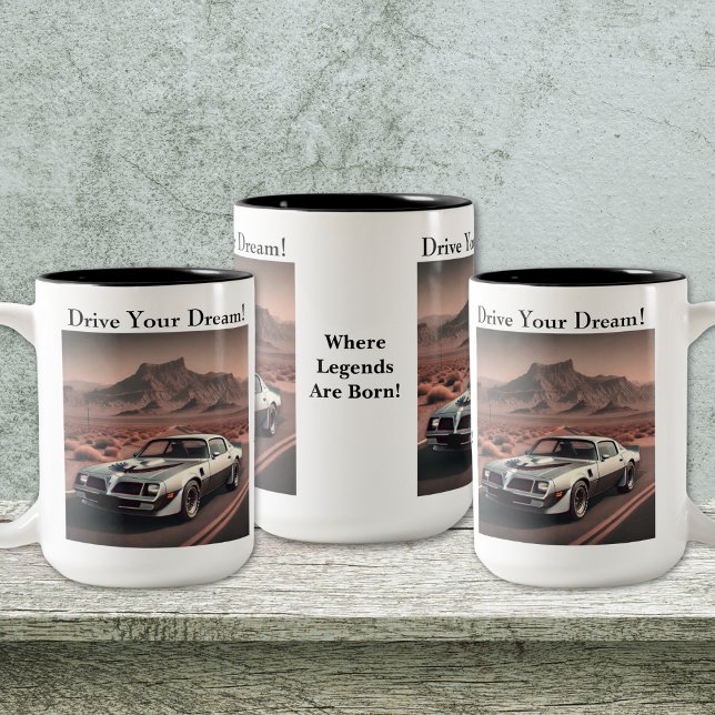 Tasse 2 Couleurs Voiture classique Silver Trans Am Style (Personalize to add names/dates. Customize to change text, color, style or remove text.)
