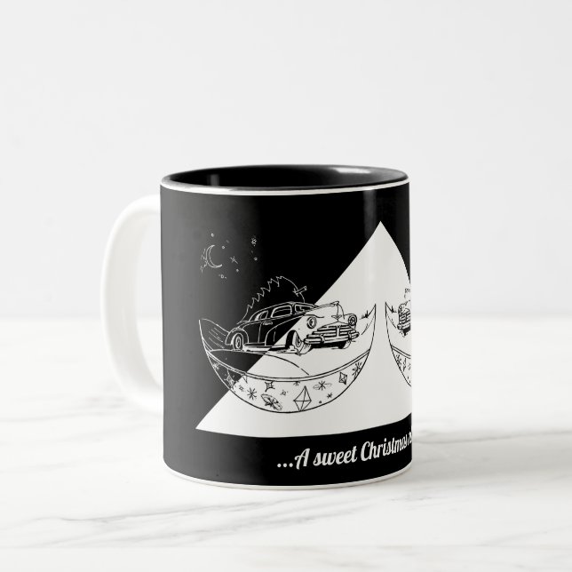 Tasse 2 Couleurs Voiture de Noël Chalkboard (Devant gauche)