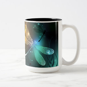 Tasse 2 Couleurs Vol de libellule verte lumineuse