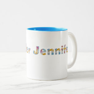 Tasse 2 Couleurs Votre nom en lettres florales artistiques / Jennif