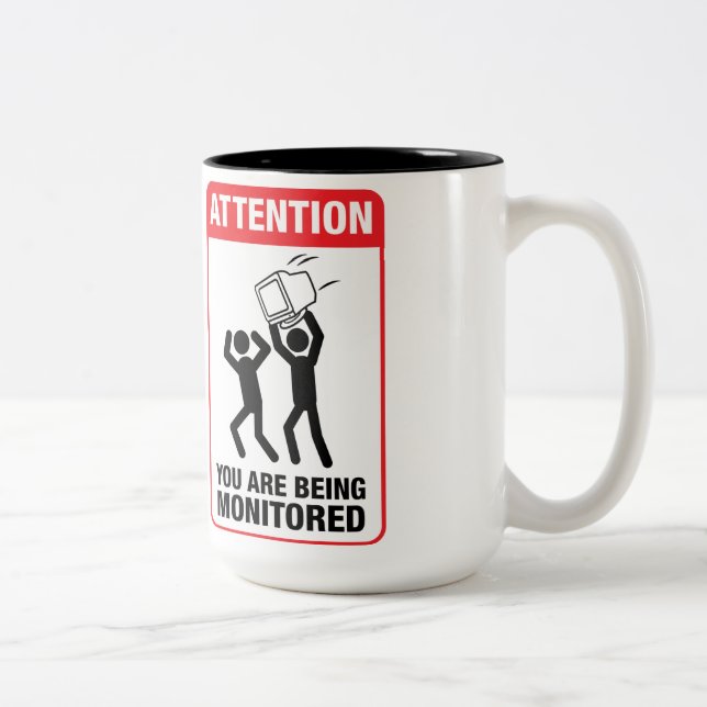 Tasse 2 Couleurs Vous êtes surveillés - humour de bureau (Droit)