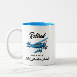 Tasse 2 Couleurs Voyage de retraite Thème de l'avion de fête Vintag