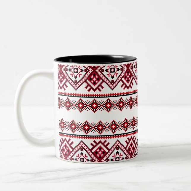 Tasse 2 Couleurs Vyshyvanka Mug, Motif ukrainien (Gauche)