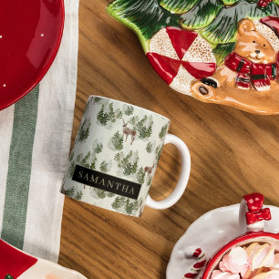 Tasse 2 Couleurs Watercolor Winter Forest Motif sans joint