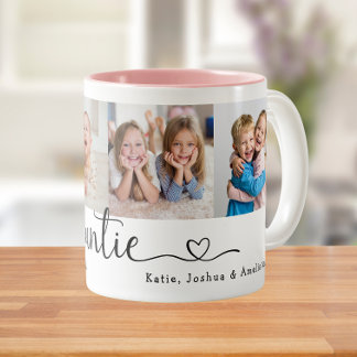Tasse 2 Couleurs We Love you Auntie 4 Photo Collage Modern Script