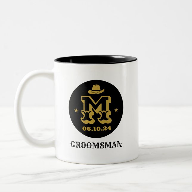 Tasse 2 Couleurs Western Cowboy Rustic Groomsmen Nom Monogramme (Gauche)
