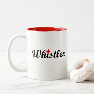 Tasse 2 Couleurs Whistler Canada Script Texte Petite feuille d'érab