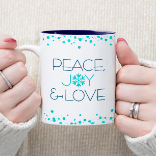 Tasse 2 Couleurs White Holiday Turquoise Snowflake Paix Joie Amour
