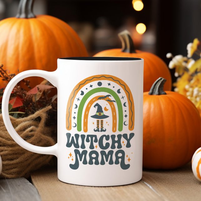 Tasse 2 Couleurs Witchy Mama Mère Rainbow Super Halloween (Witchy Mama Mom Mother Rainbow Groovy Halloween Two-Tone Coffee Mug)