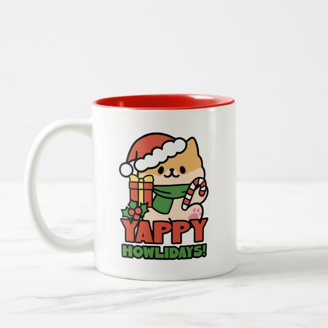 Tasse 2 Couleurs Yappy Howlidays - Jote Christmas Dog Cartoon (Gauche)
