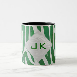 Tasse 2 Couleurs Zebra Monogramme Vert et Blanc Impression