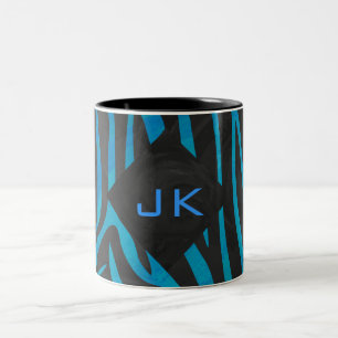 Tasse 2 Couleurs Zèbre noir et bleu avec Monogramme