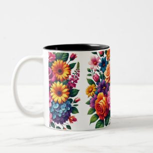 Tasse 2 Couleurs Zinnias et Cosmos Floral Design