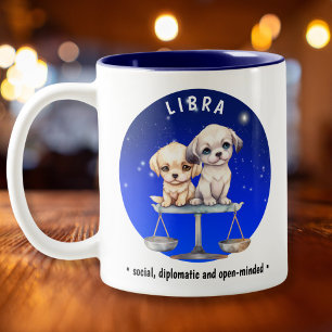 Tasse 2 Couleurs Zodiac Libra Cute Watercolor Chig date du nom pers
