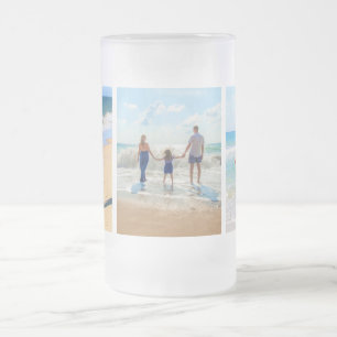 Tasse à bière en verre givré avec collage de photo