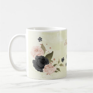 tasse à café à fleurs roses et rose blush noir
