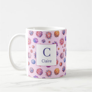 Tasse à café à motif de virus bactérie monogramme
