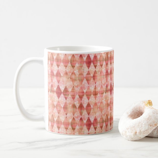 Tasse à café à motif diamant harlequin rose chaud (Avec donut)