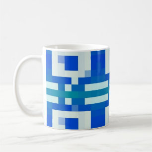 Tasse à café à motif géométrique en pixel art bleu