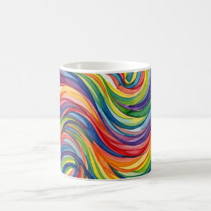 Tasse à café aquarelle arc-en-ciel vent abstrait