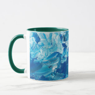 Tasse à café aquarelle bleue avec poignée verte